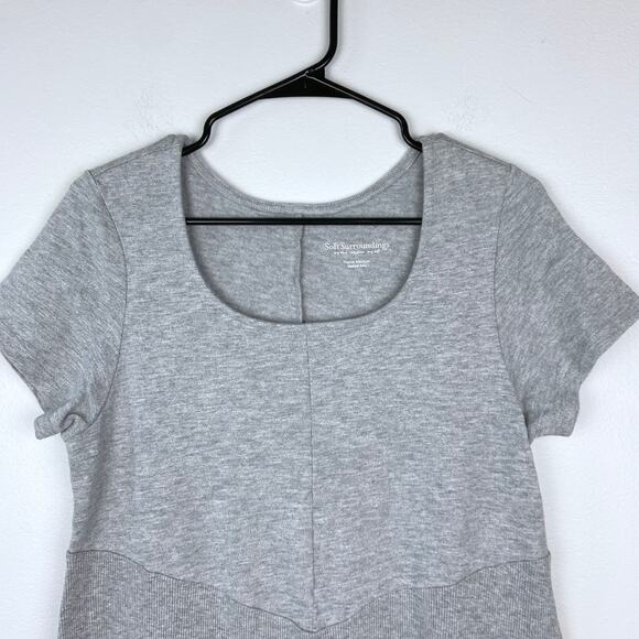 Soft Surroundings Gray Dress Short Sleeve Flare Skirt Cotton Size Medium Petite - Picture 2 of 12